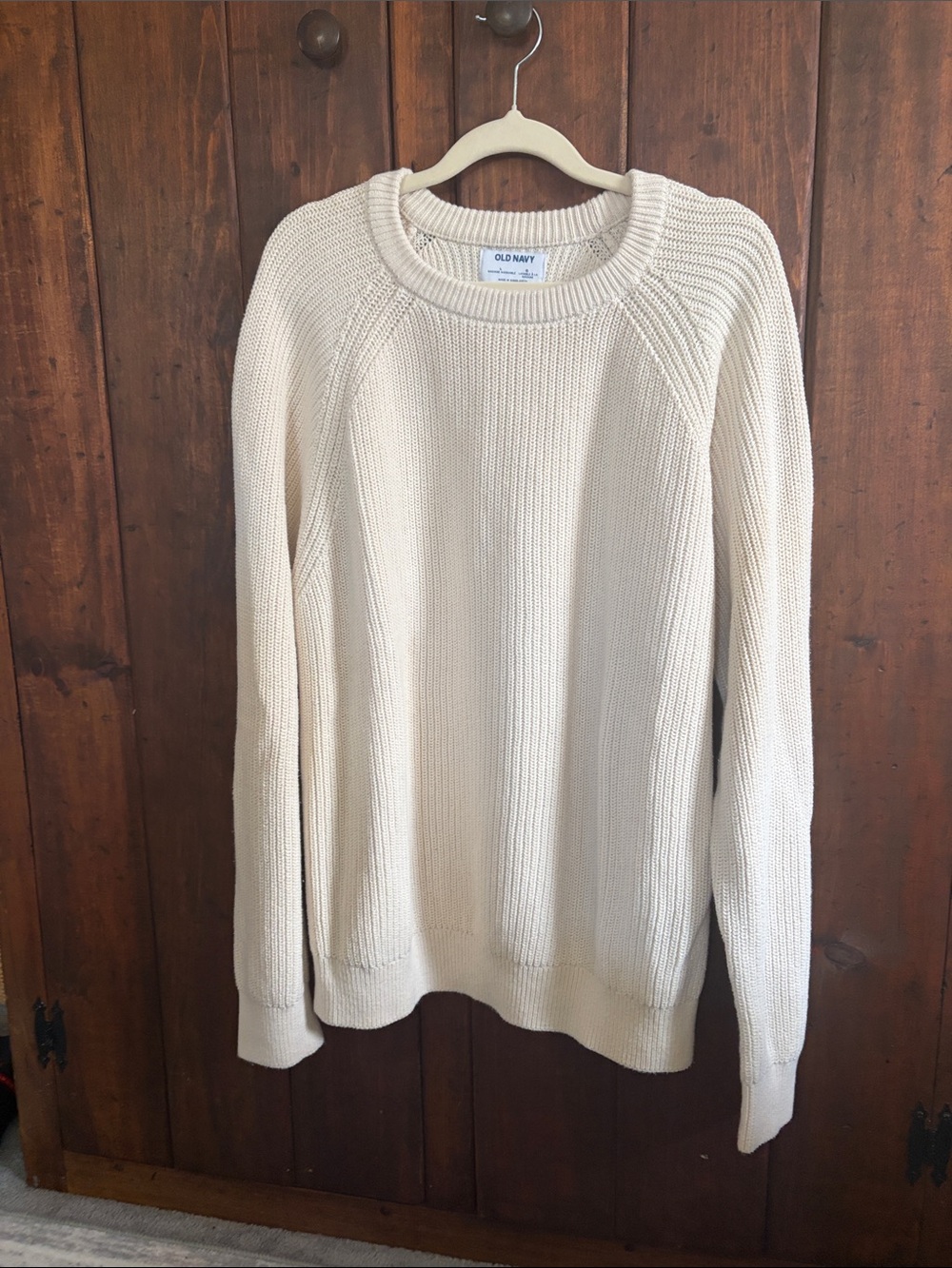 Old Navy Men's Cream Ribbed Crewneck Sweater